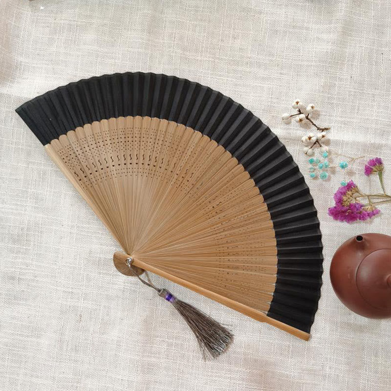 Simple Hollow Engraved Handheld Bamboo Folding Fan