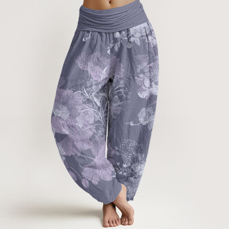 Flowers Lush Leaves Pattern Women's Elastic Waist Harem Pants