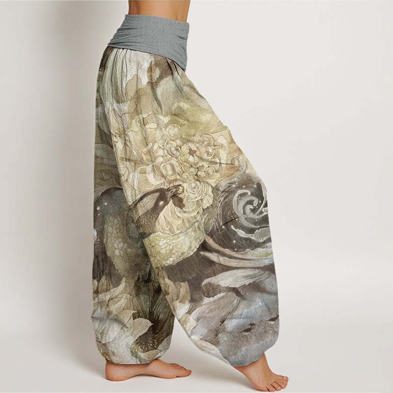 Phoenix Lotus Pattern Women's Elastic Waist Harem Pants