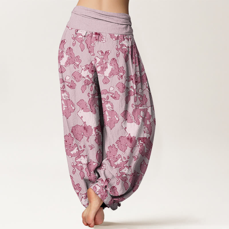 Casual Abstract Camouflage Pattern Women's Elastic Waist Harem Pants