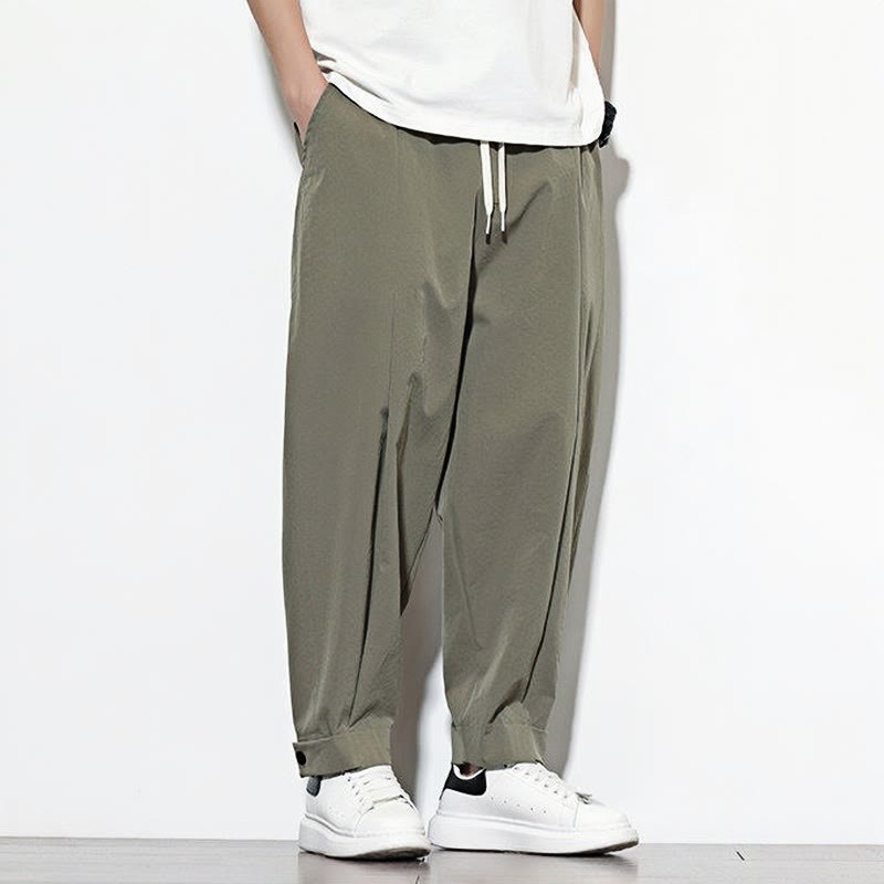 Casual Solid Color Drawstring Men's Harem Pants With Pockets