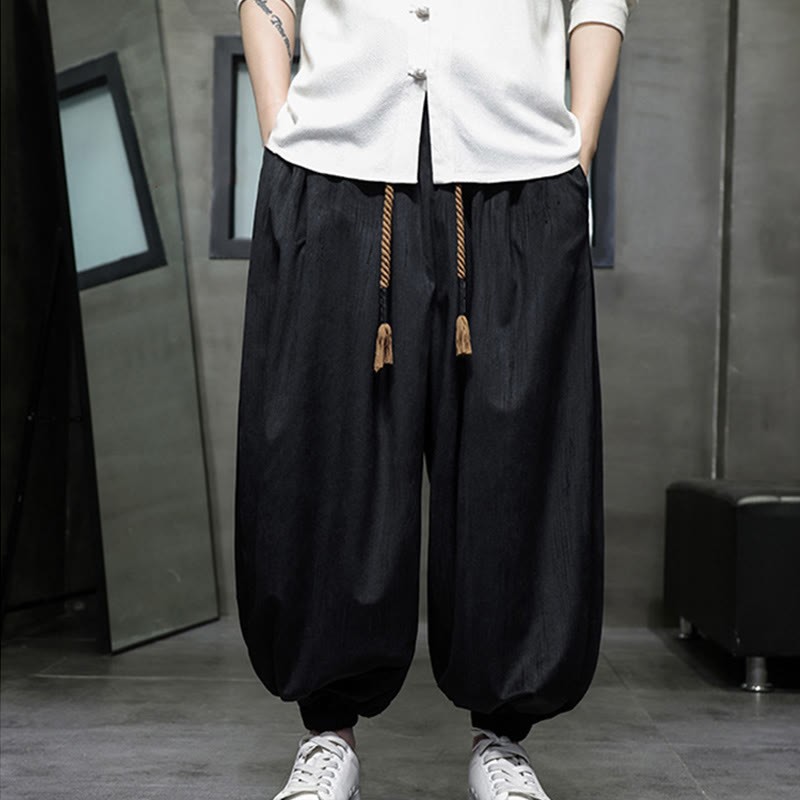 Solid Color Corduroy Drawstring Thermal Men's Harem Pants With Pockets