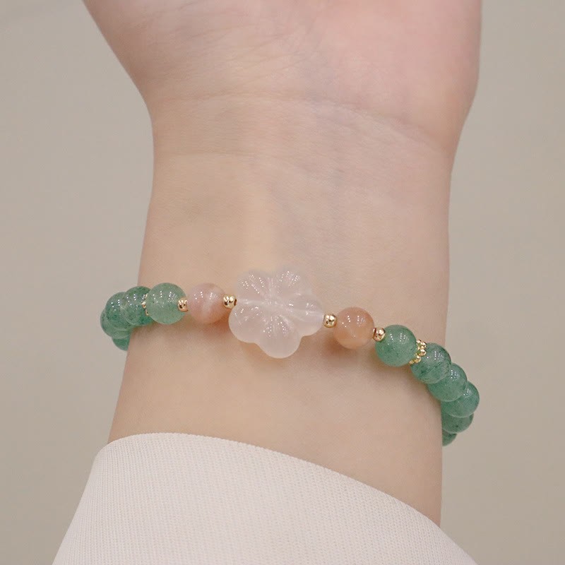 Natural Green Strawberry Quartz Chalcedony Flower Gratitude Bracelet
