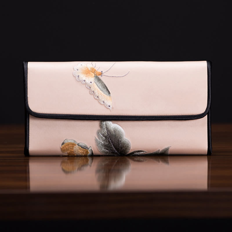 Peony Flower Su Embroidery Journey Shopping Long Purse Handbag