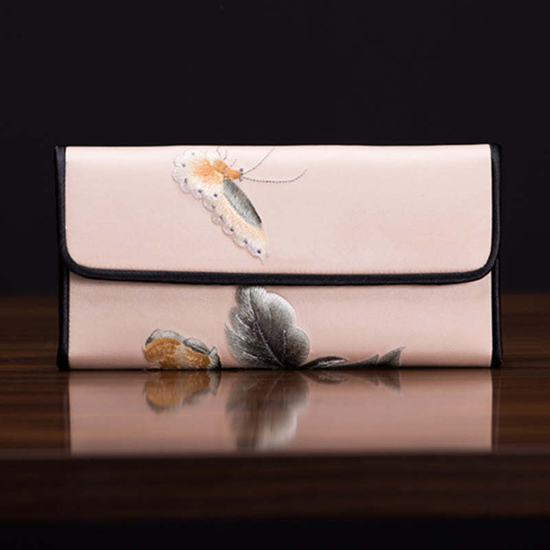 Peony Flower Su Embroidery Journey Shopping Long Purse Handbag