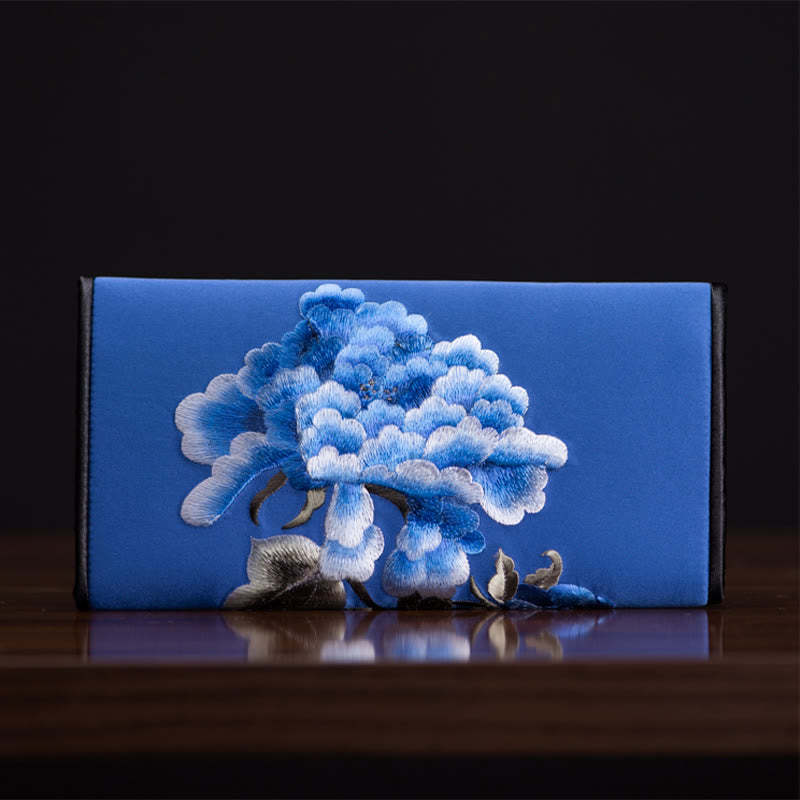 Peony Flower Su Embroidery Journey Shopping Long Purse Handbag