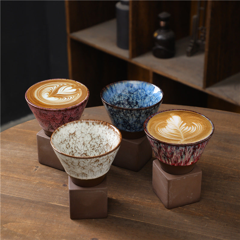 Retro Kiln Change Ceramic Coffee Mug Tea Latte Espresso Coffee Cup With Base 200ml