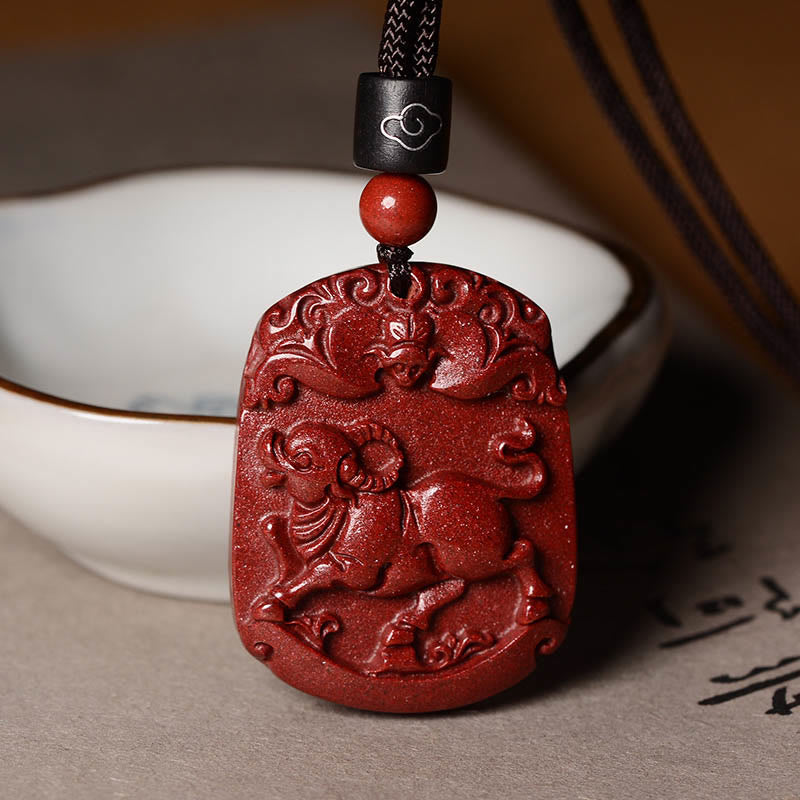 Chinese Zodiac Cinnabar Calm Concentration Necklace Pendant