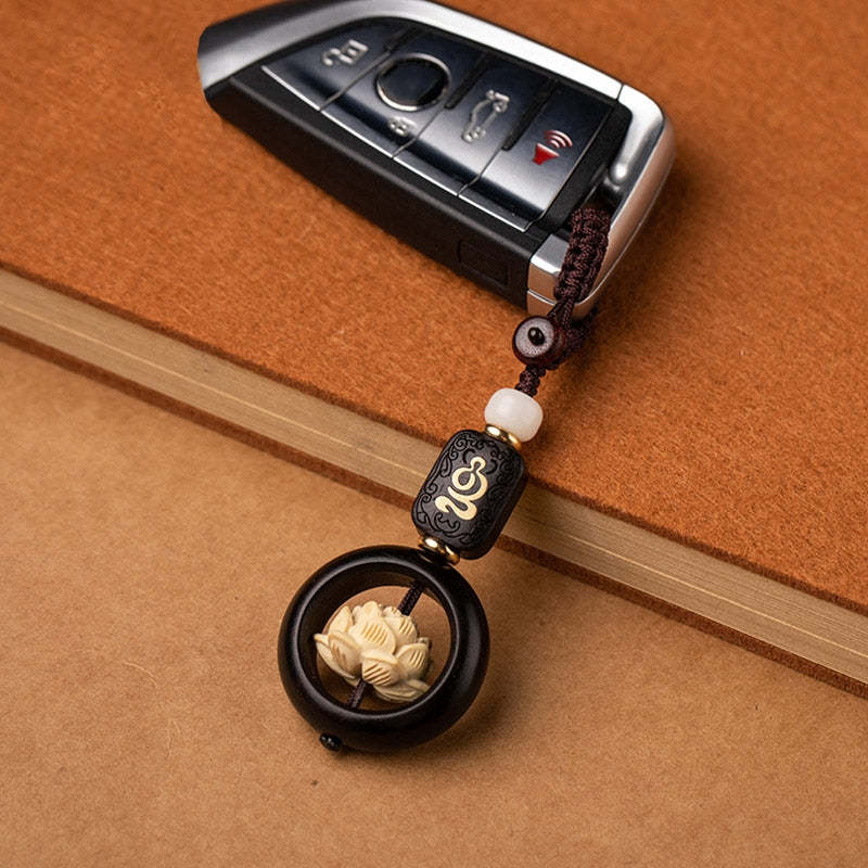 Ebony Wood Bodhi Seed Boxwood Lotus Enlightenment Key Chain Decoration