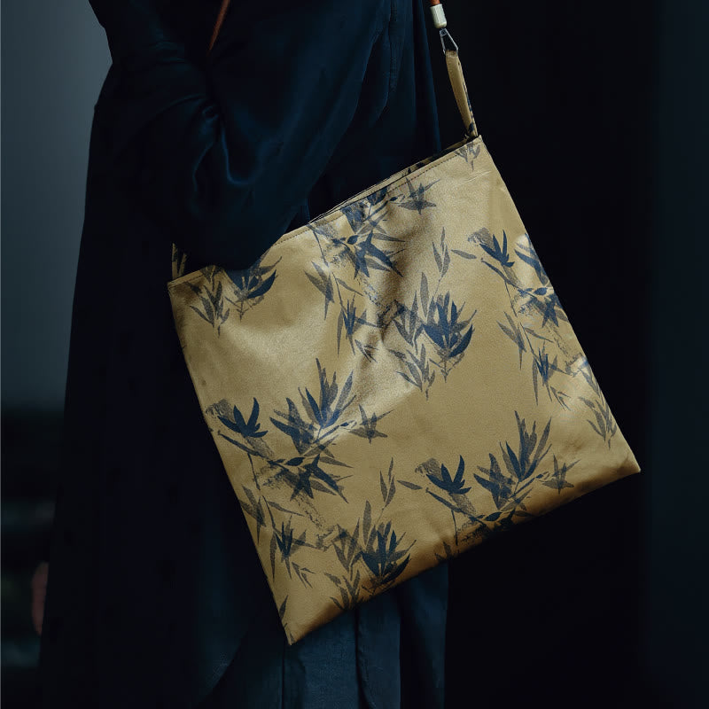 Bamboo Leaves Flower Butterfly Persimmon Shoulder Bag Handbag