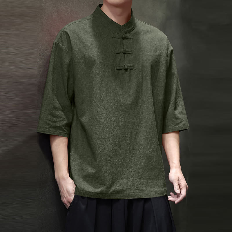 Men's Chinese Frog-Button Tang Suit Half Sleeve Cotton Linen Shirt