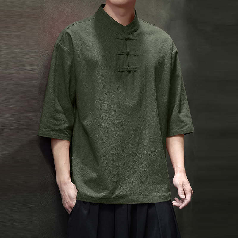 Men's Chinese Frog-Button Tang Suit Half Sleeve Cotton Linen Shirt