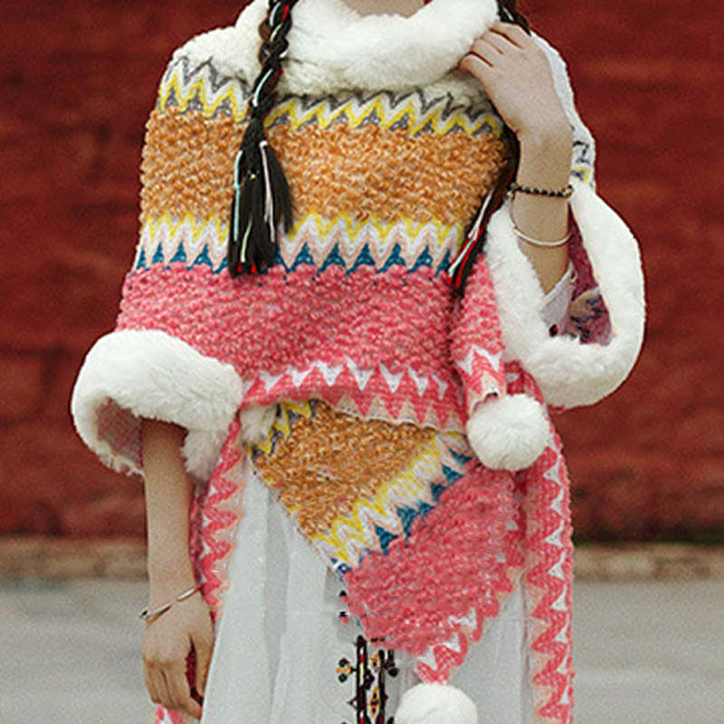 Tibetan Multicolored Striped Shawl Winter Cozy Travel Scarf Wrap