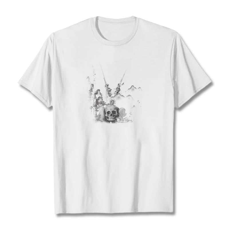 Tibetan The Lord Of The Corpse Forest Skulls Pendant Clouds Design Tee T-shirt