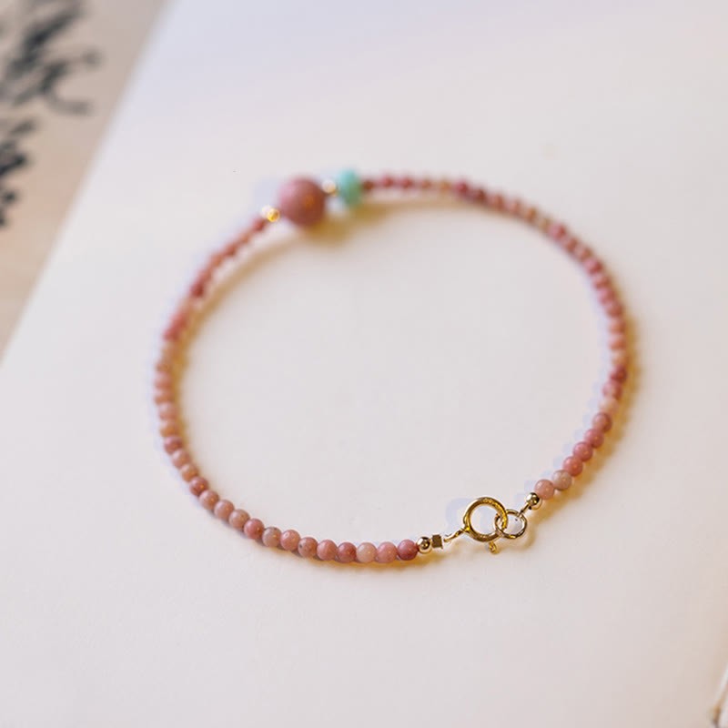 14K Gold Plated Natural Rhodonite Loving Energy Chain Bracelet