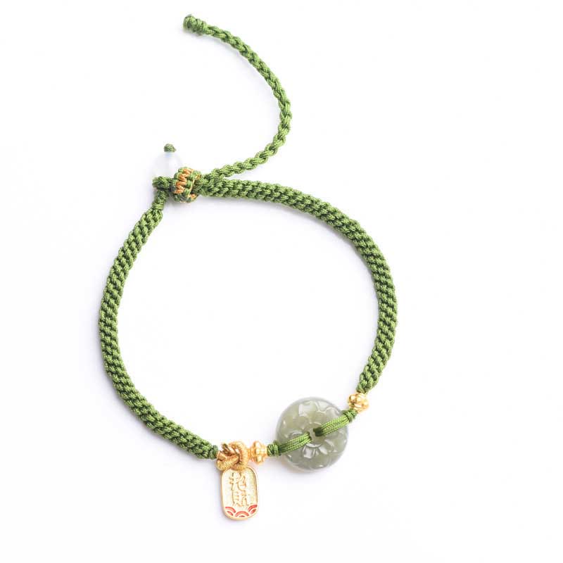 Green Jade Peace Buckle Green Rope Bracelet