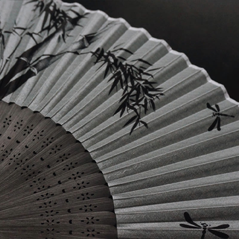 Ink Bamboo Polyester Handheld Bamboo Folding Fan