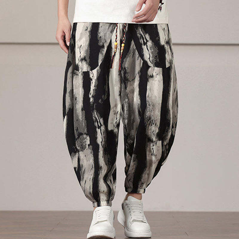 Stripe Pattern Drawstring Men's Harem Pants With Pockets