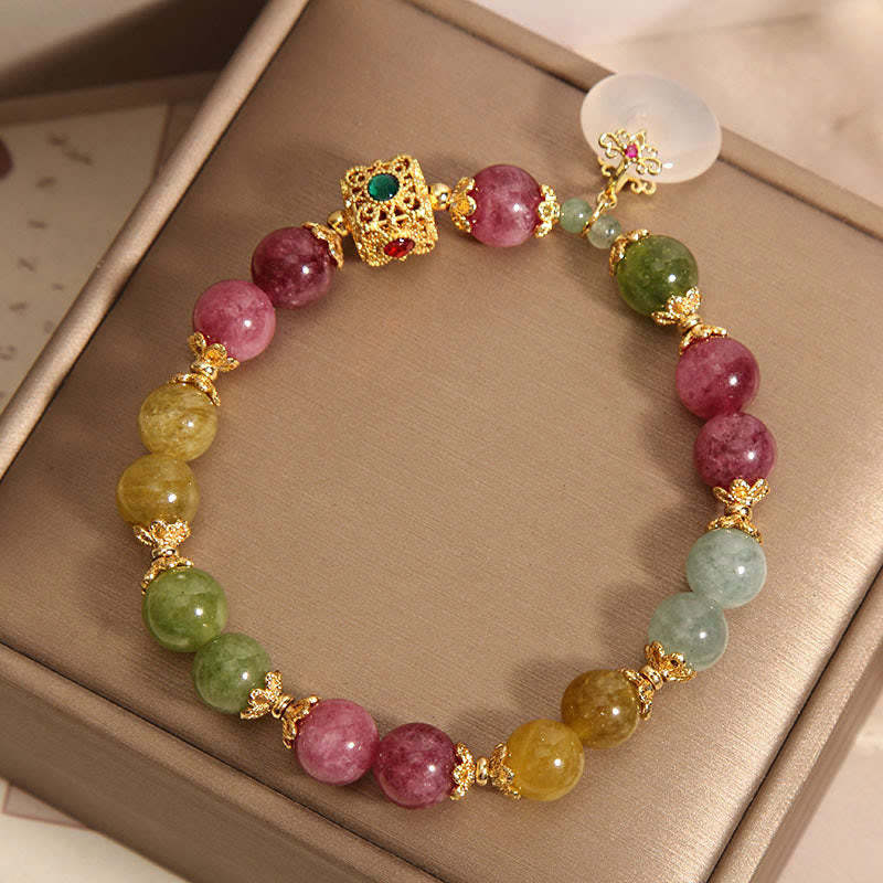 Colorful Tourmaline Peace Buckle Charm Wisdom Bracelet