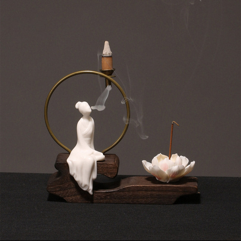 Ceramic Lotus Healing Meditation Incense Burner Decoration