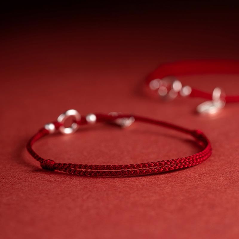 925 Sterling Silver Lucky Fortune Peace Joy Lotus Peace Buckle Red String Bracelet