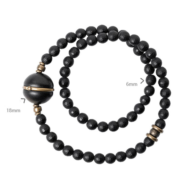 Frosted Cut Surface Black Onyx Ebony Beads Double Wrap Protection Bracelet