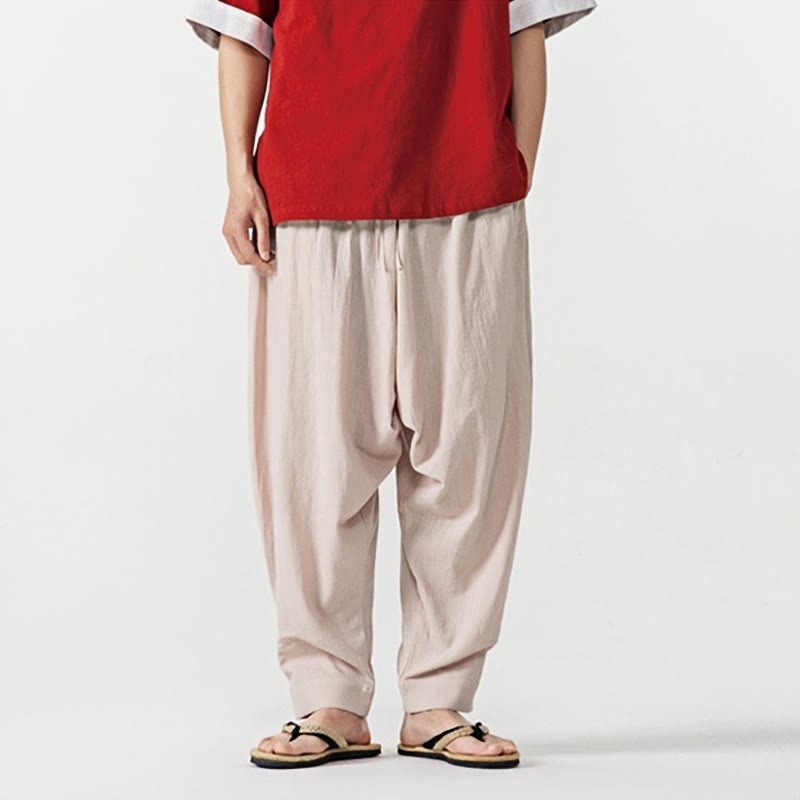 Solid Color Drawstring Men's Harem Pants With PocketsAnkle-Length (9 Length)