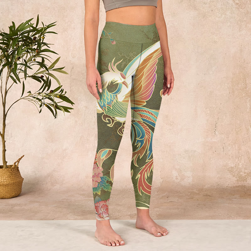 Vibrant Phoenix Flowers Print Gym Leggings Women's Yoga Pants