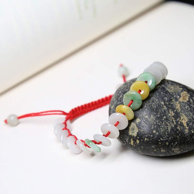 Round Jade Lucky Red String Weave Bracelet