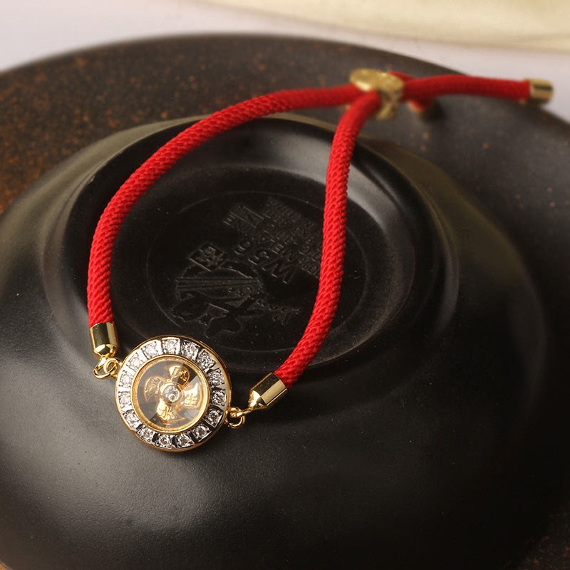 Copper Brass Feng Sheng Shui Qi Rotatable Windmill  Red String Faith Braided Bracelet