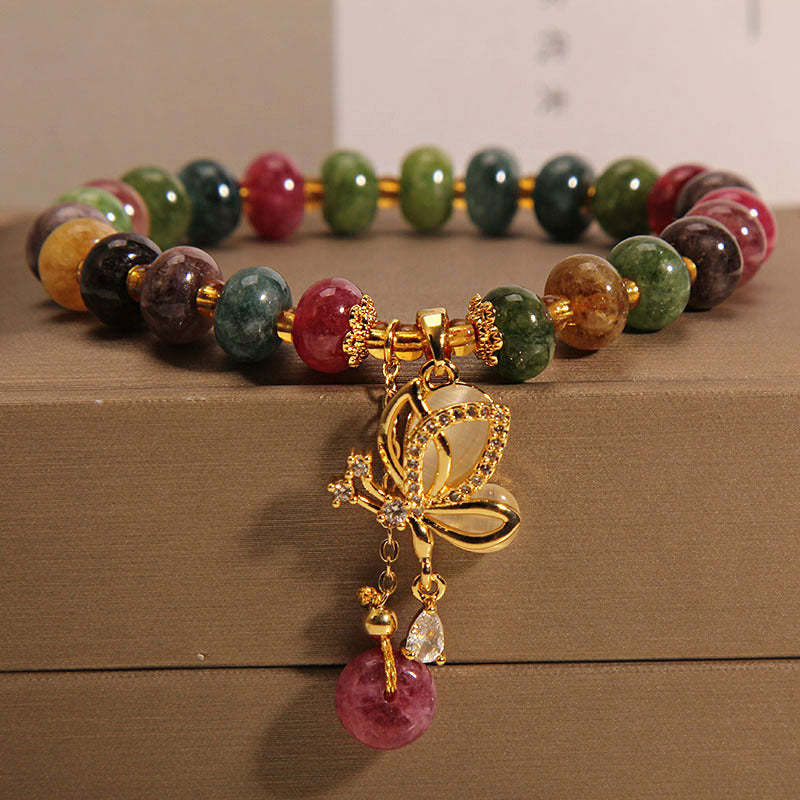 Colorful Tourmaline Butterfly Charm Wisdom Bracelet