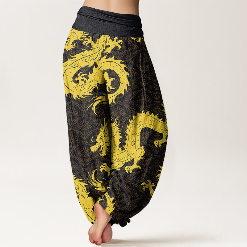 Casual Dragon Pattern Women's Elastic Waist Harem Pants