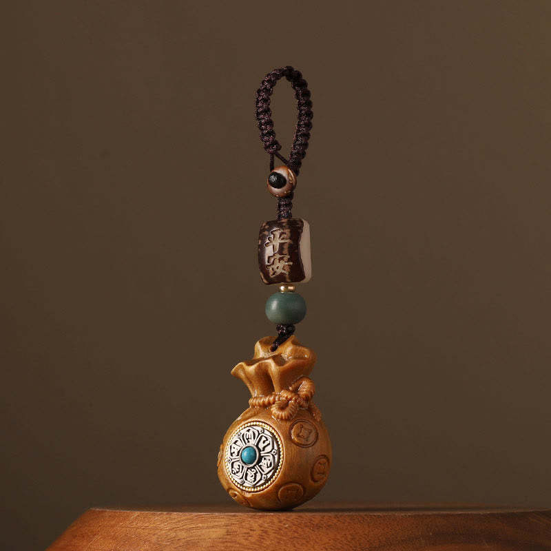 Small Leaf Red Sandalwood Green Sandalwood Money Bag Om Mani Padme Hum Rotatable Protection Hanging Decoration