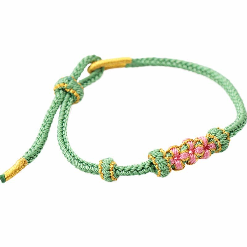 Handmade Three Peach Blossoms Luck Eight Strands Braided String Bracelet