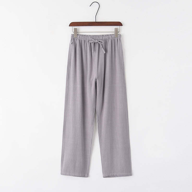 Spring Summer Solid Men's Drawstring Linen Pants With Pockets