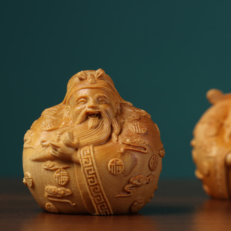 Handcrafted FengShui Mini Three Stars Tsai Shen Thuja Sutchuenensis Wood Prosperity Decoration