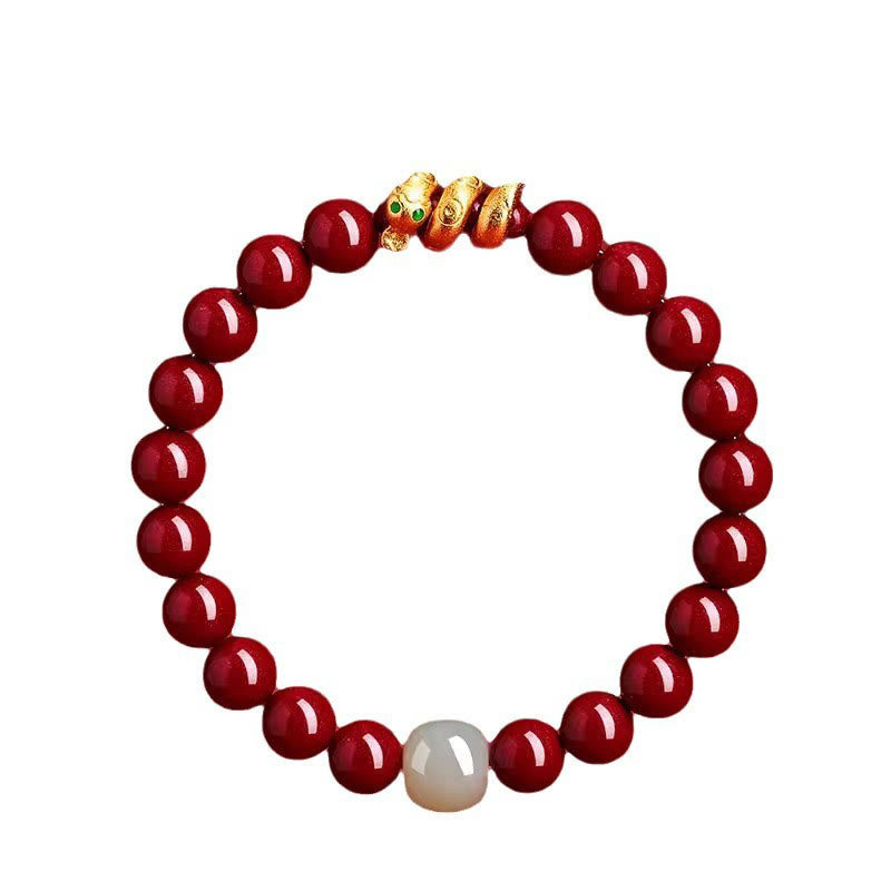 Cinnabar Bead Hetian Jade Year Of The Snake Blessing Bracelet
