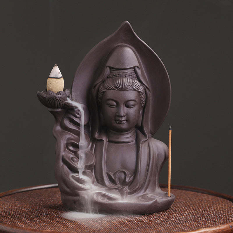 Tibetan Avalokitesvara mystic zen Lotus Healing Backflow Smoke Fountain Incense Burner