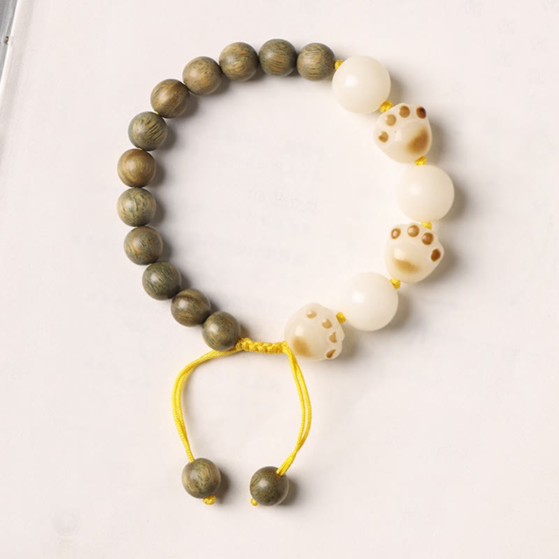 Natural Green Sandalwood Bodhi Seed Cat Paw Claw Cure Bracelet