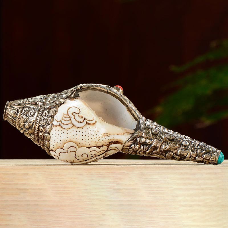 Tibetan Handmade Engraved Shankha mystic zen Conch Shell Wealth Positive Decoration