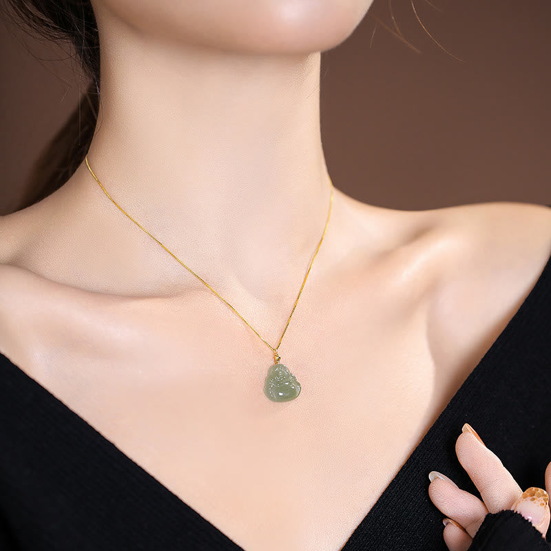 925 Sterling Silver Natural Hetian Jade Cyan Jade Luck Laughing mystic zen Butterfly Necklace Pendant