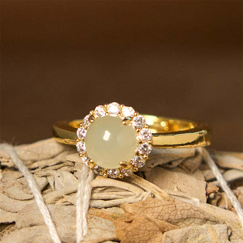Natural Hetian Jade Egg Copper Open Luck Prosperity Ring