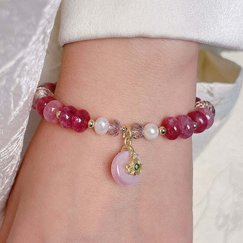 Natural Rose Quartz Bow Peace Buckle Loving Energy Bracelet