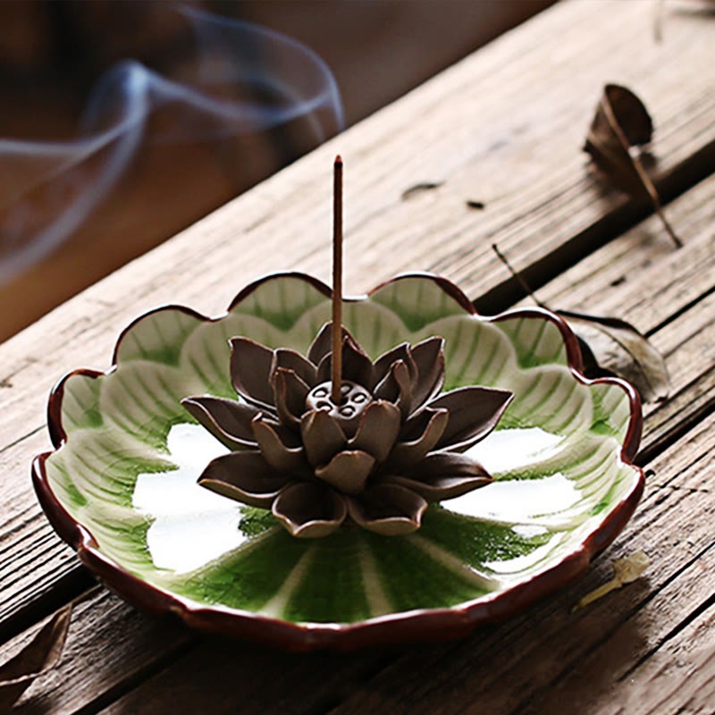 Lotus Pattern Healing Ceramic Incense Burner Decoration