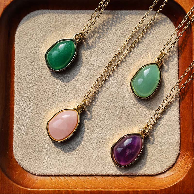 Natural Green Aventurine Amethyst Rose Quartz Blessing Necklace Pendant
