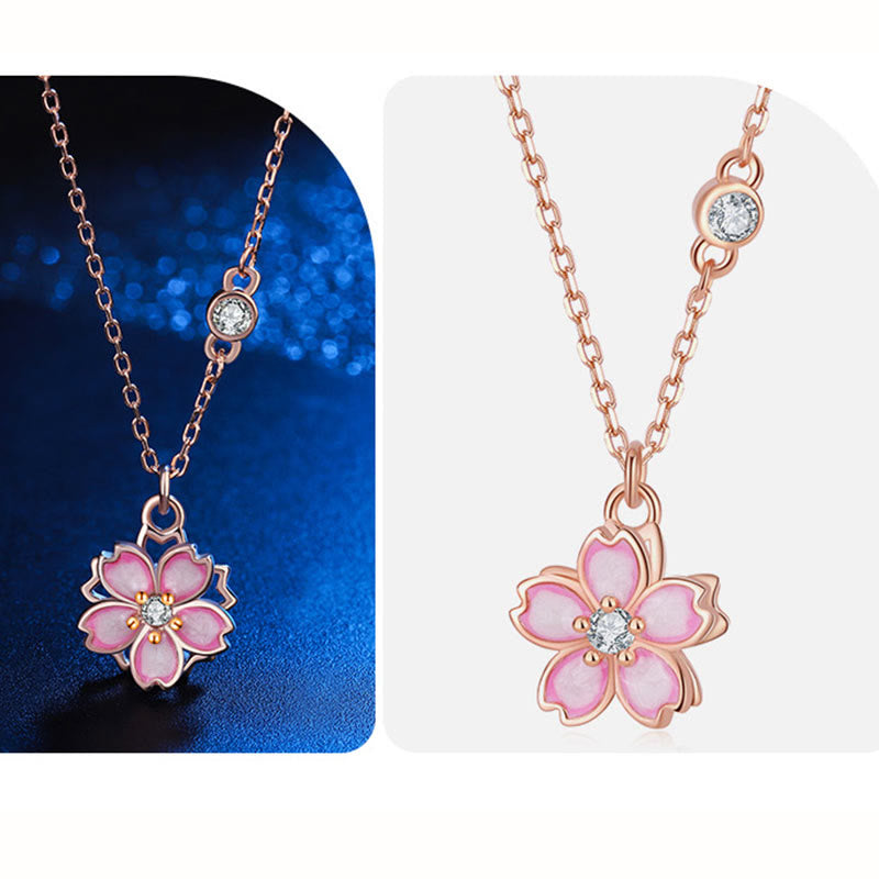 925 Sterling Silver Cherry Blossom Flower Rotatable Protection Necklace Pendant