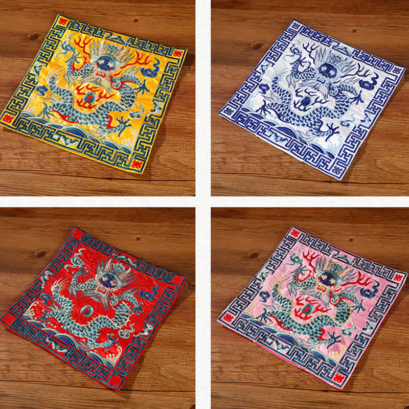 Crane Phoenix Dragon Kirin Embroidered Cup Mat Pad Tea Cup Coaster Square Kung Fu Tea Mat