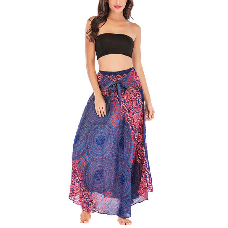 Two Style Wear Bohemian Compass Rose Flower Lace-up Skirt Dress