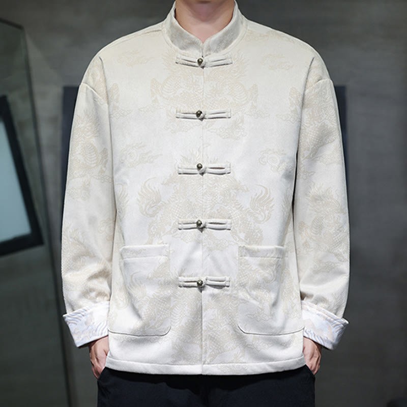 Chinese New Year Kirin Print Frog-button Tang Suit Men's Jacket Shirt With Pockets