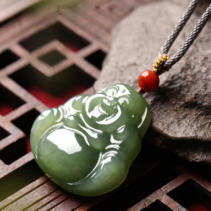 Laughing mystic zen Hetian Jade Abundance Necklace String Pendant